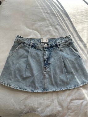 Frame Denim Light Blue Pleated Denim Mini Skirt